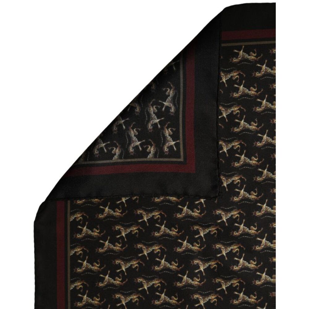 Dolce & Gabbana Black Horse Silk Pocket Square Foulard Men's Scarf